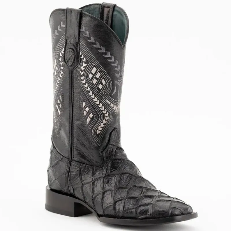 Ferinni Boot - Mens Dress Cowboy Boot - Ferrini Bronco Men's Print Pirarucu Fish Boots Handcrafted Black in Black Color sold by Alberto Nardoni