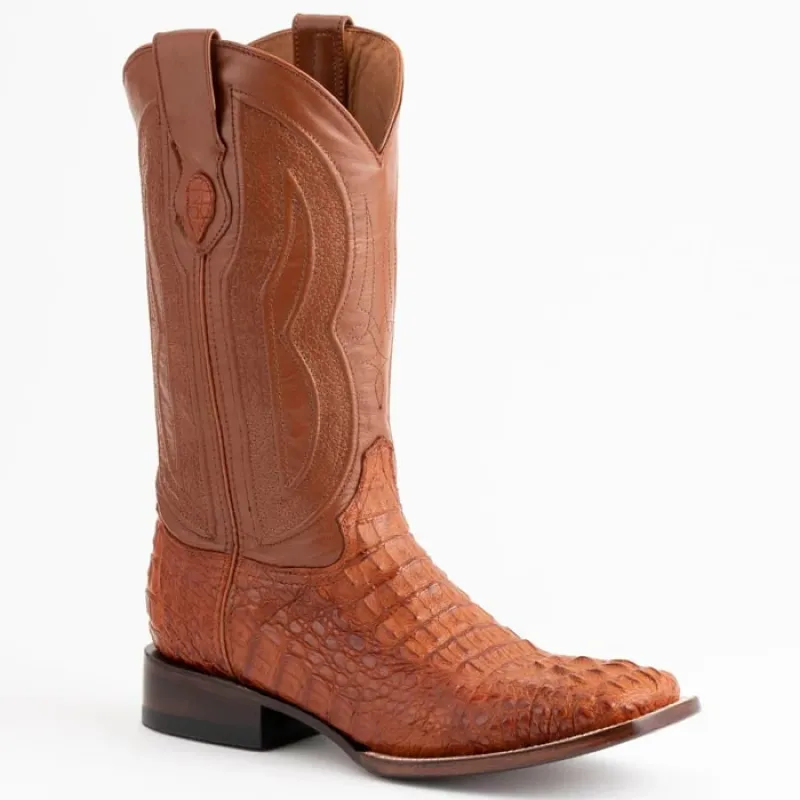 Ferinni Boot - Mens Dress Cowboy Boot  - Ferrini Men's Dakota Hornback Caiman Boots - Square Toe Handcrafted Cognac in Cognac sold by Alberto Nardoni
