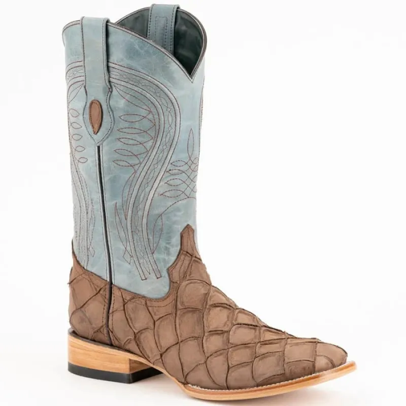 Ferinni Boot - Mens Dress Cowboy Boot - Ferrini Bronco Men's Print Pirarucu Fish Boots Handcrafted Brown in Brown Color sold by Alberto Nardoni