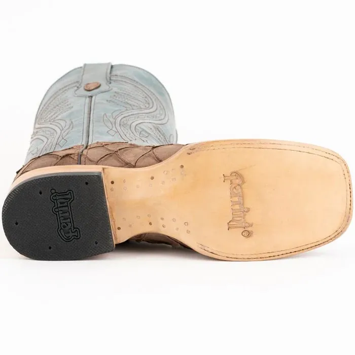 Ferinni Boot - Mens Dress Cowboy Boot - Ferrini Bronco Men's Print Pirarucu Fish Boots Handcrafted Brown in Brown Color sold by Alberto Nardoni product image thumbnail 2