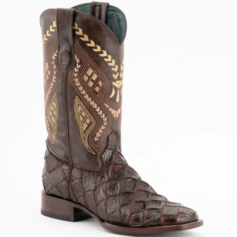 Ferinni Boot - Mens Dress Cowboy Boot  - Ferrini Bronco Men's Print Pirarucu Fish Boots Handcrafted Chocolate  in Chocolate sold by Alberto Nardoni