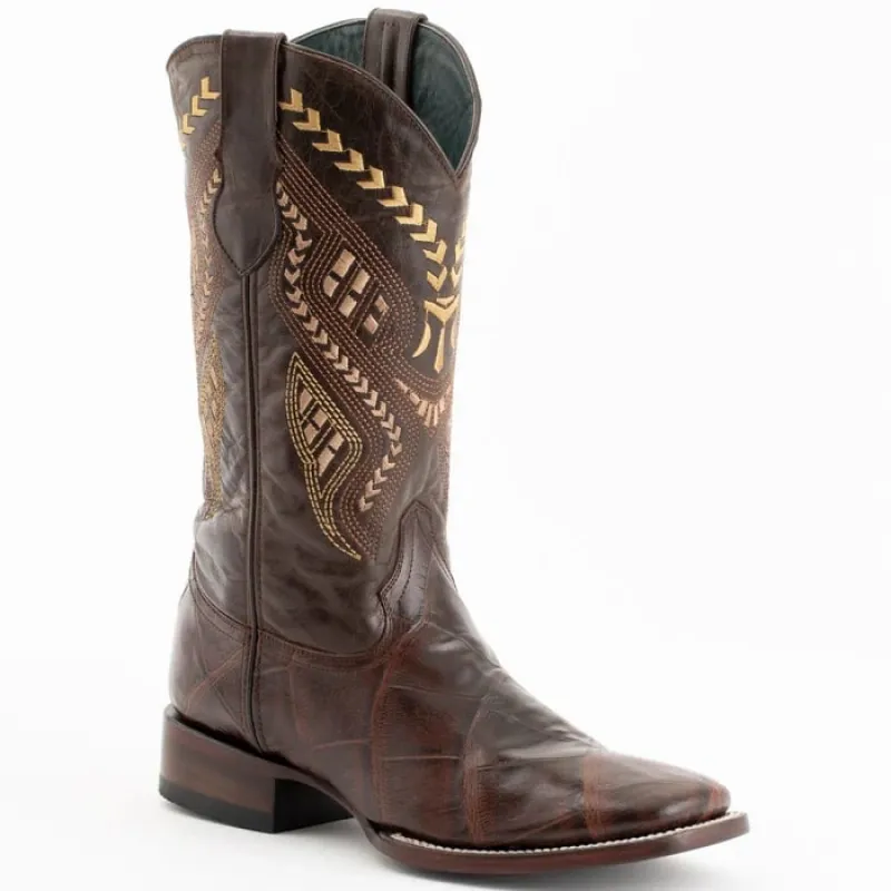 J Toe Cowboy Boots - J Toe Western Boots - Ferinni Boot - Mens Dress Cowboy Boot  - Ferrini Jesse Men's Print Alligator Boots Handcrafted Chocolate   in Chocolate Color made by Alberto Nardoni