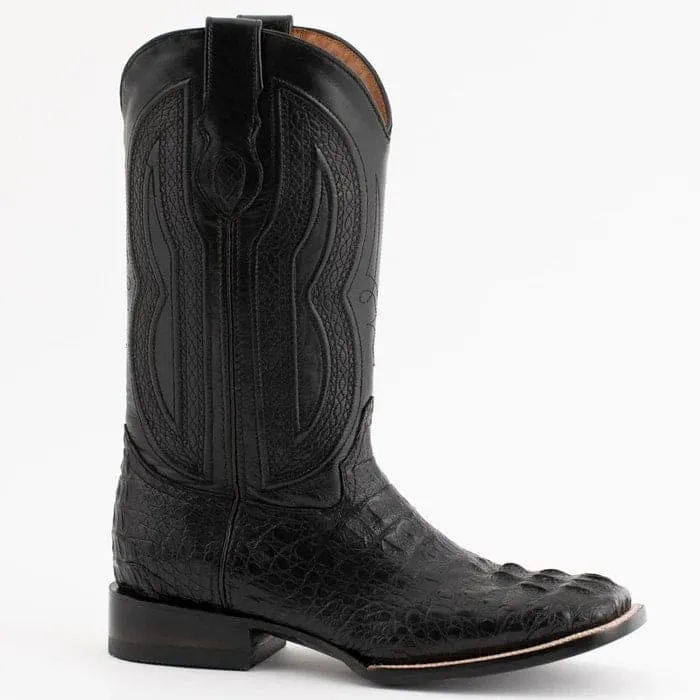Ferinni Boot - Mens Dress Cowboy Boot - Ferrini Men's Dakota Hornback Caiman Western Boots - Square Toe Handcrafted Black in Black sold by Alberto Nardoni
