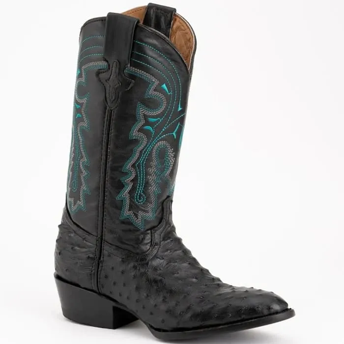 Ferinni Boot - Mens Dress Cowboy Boot - Ferrini Men's Colt Full Quill Ostrich Boots Handcrafted - Black in Black sold by Alberto Nardoni