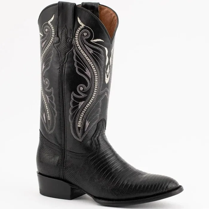 Ferinni Boot - Mens Dress Cowboy Boot - Ferrini Men's Taylor Lizard Round Toe Handcrafted - Black in Black sold by Alberto Nardoni