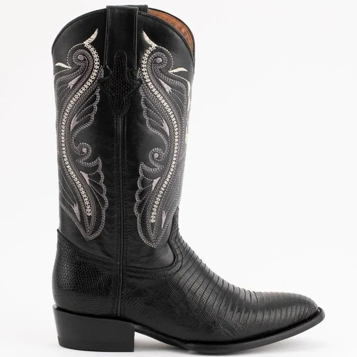 Ferinni Boot - Mens Dress Cowboy Boot - Ferrini Men's Taylor Lizard Round Toe Handcrafted - Black in Black sold by Alberto Nardoni product image thumbnail 2