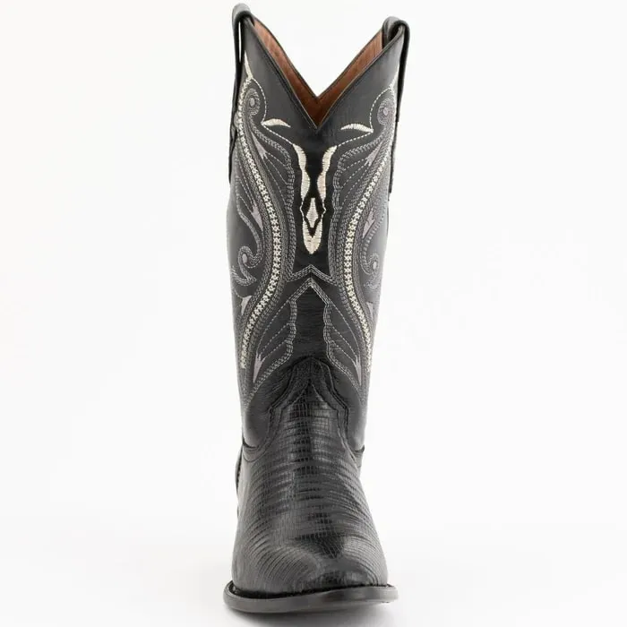 Ferinni Boot - Mens Dress Cowboy Boot - Ferrini Men's Taylor Lizard Round Toe Handcrafted - Black in Black sold by Alberto Nardoni product image thumbnail 3