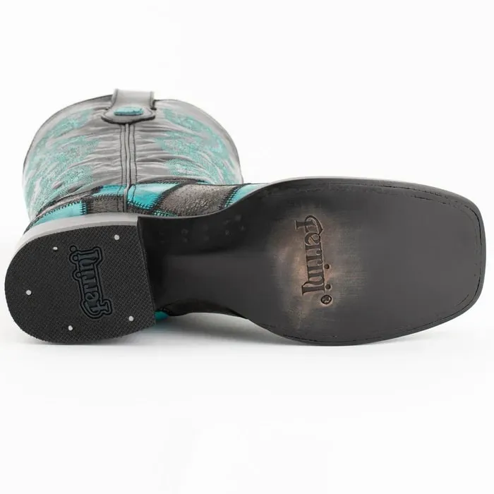 Ferinni Boot - Mens Dress Cowboy Boot - Ferrini Men's Patchwork Square Toe Boots Handcrafted in Black/Teal Color sold by Alberto Nardoni product image thumbnail 5