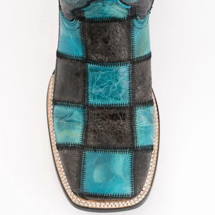 Ferinni Boot - Mens Dress Cowboy Boot - Ferrini Men's Patchwork Square Toe Boots Handcrafted in Black/Teal Color sold by Alberto Nardoni product image thumbnail 3