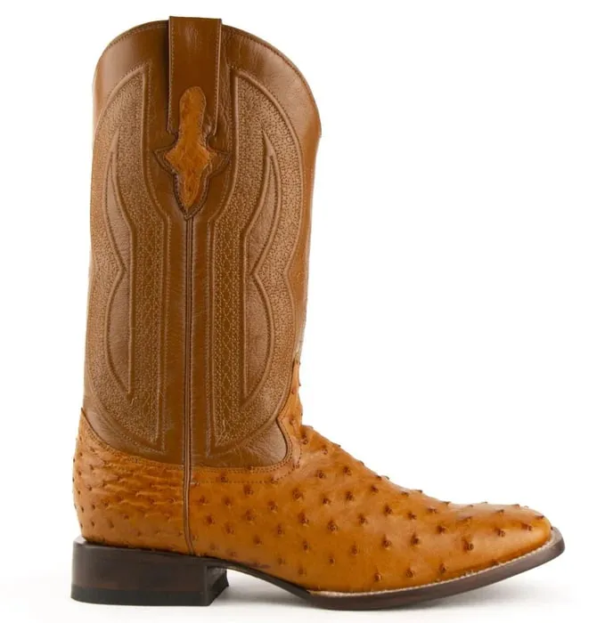 Ferinni Boot - Mens Dress Cowboy Boot - Ferrini Men's Colt Full Quill Ostrich Square Toe Boots Handcrafted - Cognac sold by Alberto Nardoni product image thumbnail 2