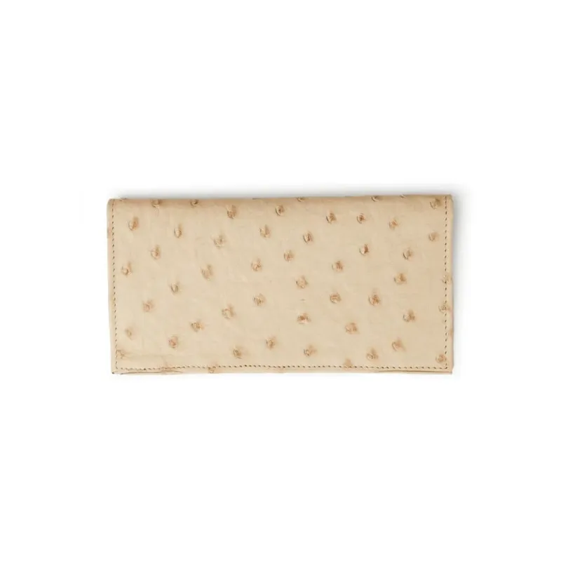 Ferrini Full Quill Ostrich Checkbook Winter White sold by Alberto Nardoni