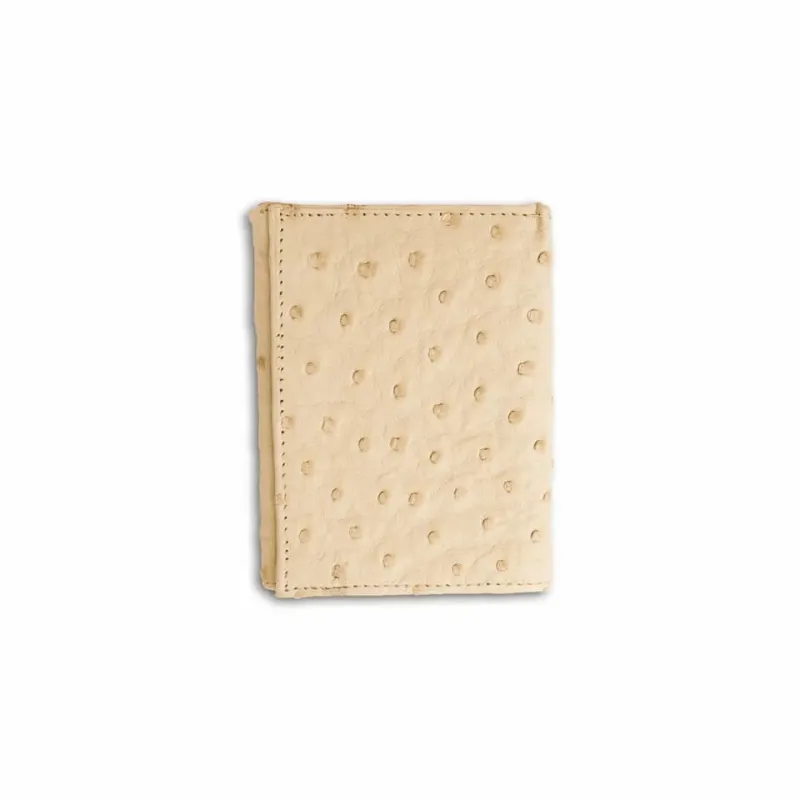 Ferrini Full Quill Ostrich Trifold Winter White sold by Alberto Nardoni