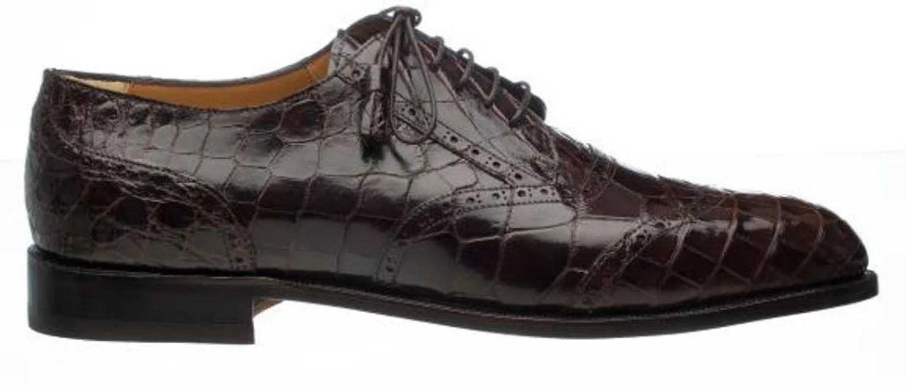Alligator Belly Shoes Chocolate Brown Ferrini Mens Wingtip sold by Alberto Nardoni