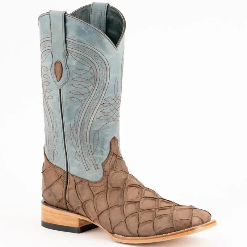 Ferrini Bronco Men's Print Pirarucu Fish Boots Handcrafted Brown 4339310 sold by Alberto Nardoni