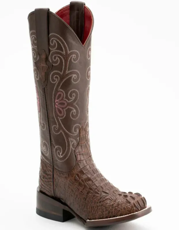 Ferrini Women's Stampede Square Toe Boots Crocodile Print - Rust Brown sold by Alberto Nardoni