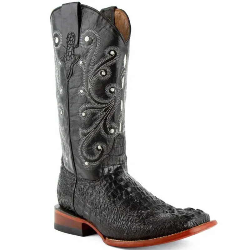 Men's Ferrini Caiman Crocodile Print Boots Handcrafted Black 4039304 sold by Alberto Nardoni