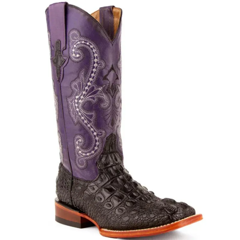 Ferrini Women's Rancher Square Toe Boots Crocodile Print - Black/Purple 9049304 made by Alberto Nardoni