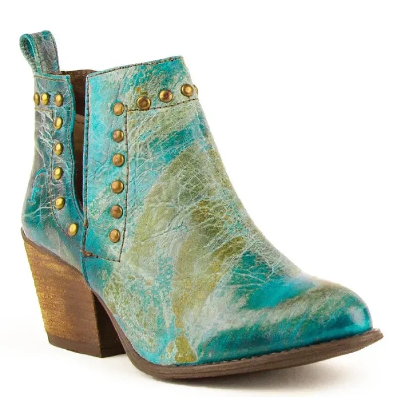 Ferrini Women's Stella Round Toe Ankle Boots Handcrafted - Turquoise 6101450 sold by Alberto Nardoni
