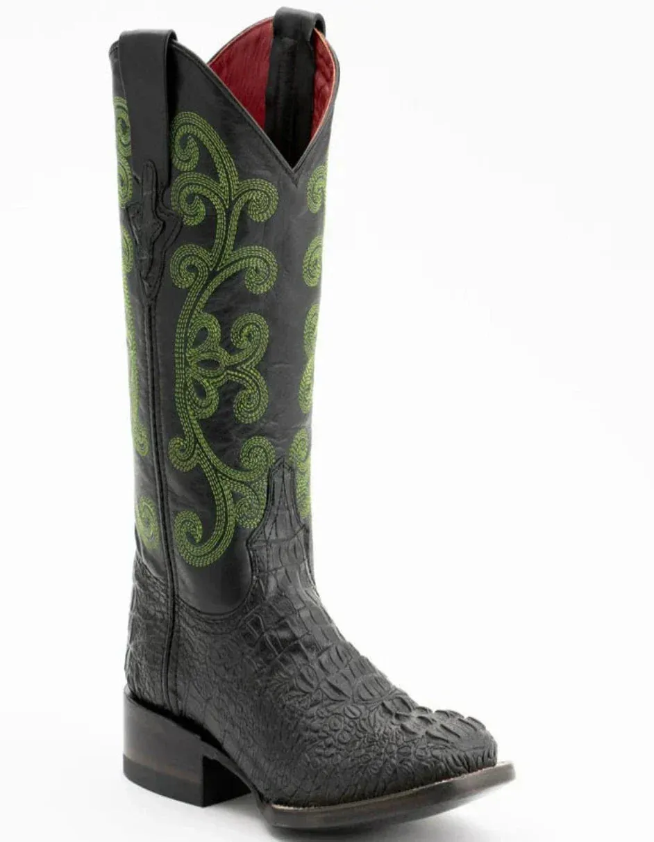 Ferrini Women's Stampede Square Toe Boots Crocodile Print - Black Boots sold by Alberto Nardoni