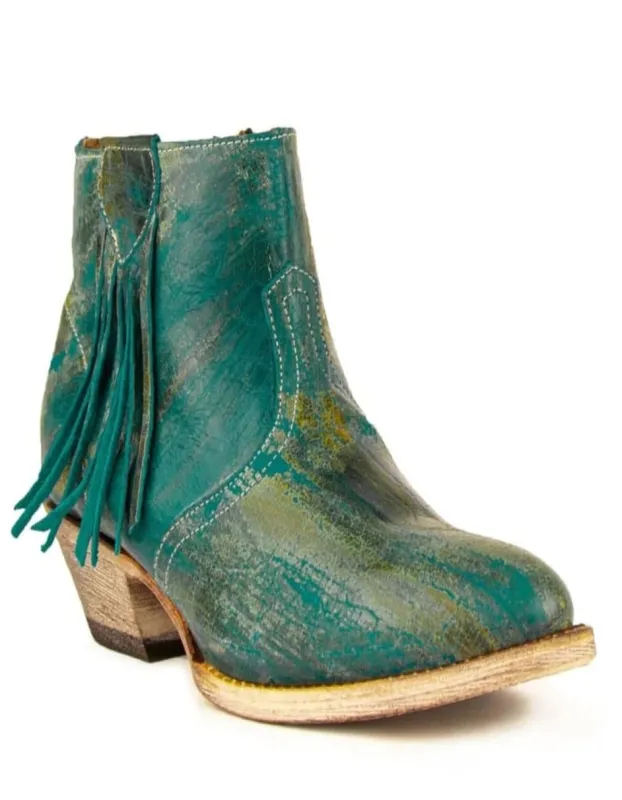 Ferrini Women's Fringe Round Toe Ankle Boots Handcrafted - Turquoise sold by Alberto Nardoni