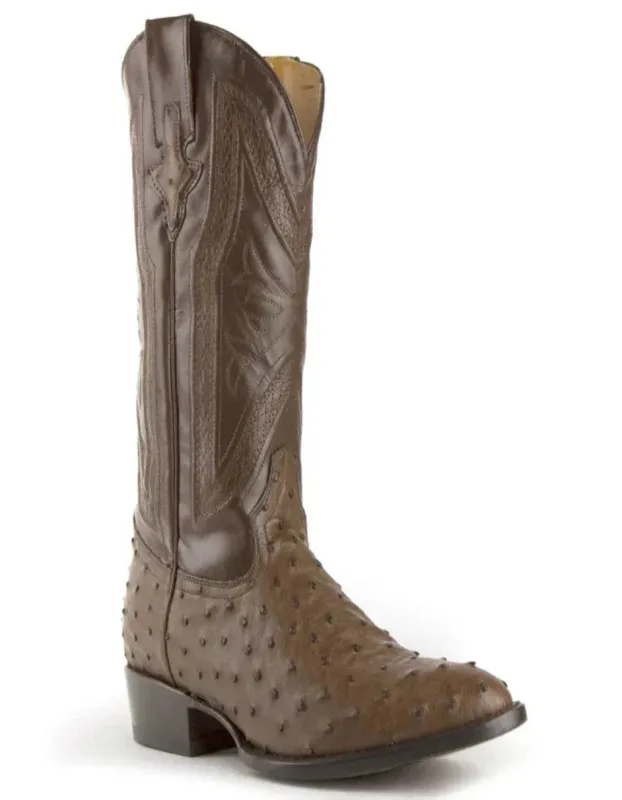 Ferrini Men's Colt Full Quill Ostrich Boots Handcrafted - Kango Brown sold by Alberto Nardoni