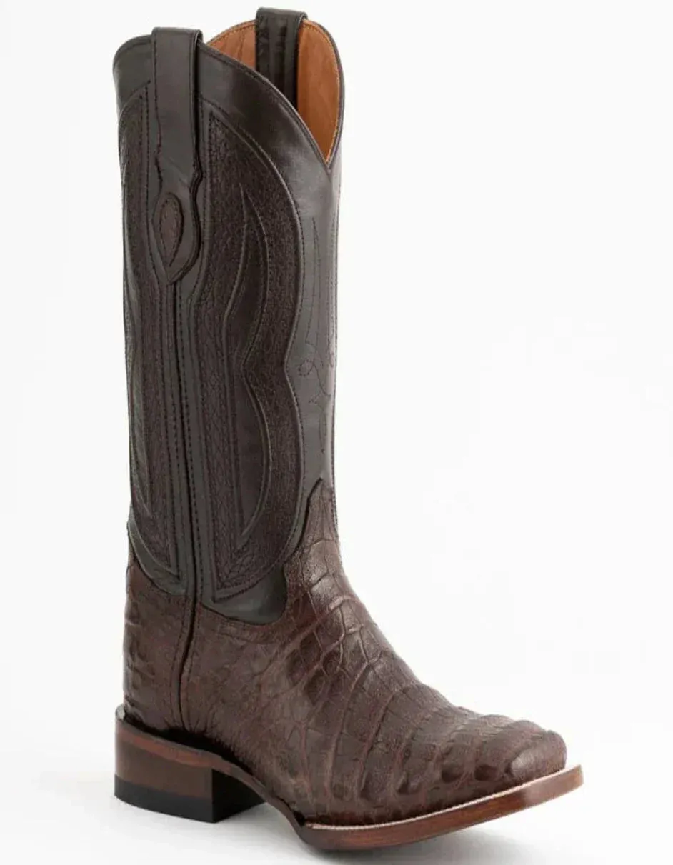 Ferrini Men's Dakota Belly Caiman Western Boots - Square Toe Handcrafted Chocolate sold by Alberto Nardoni