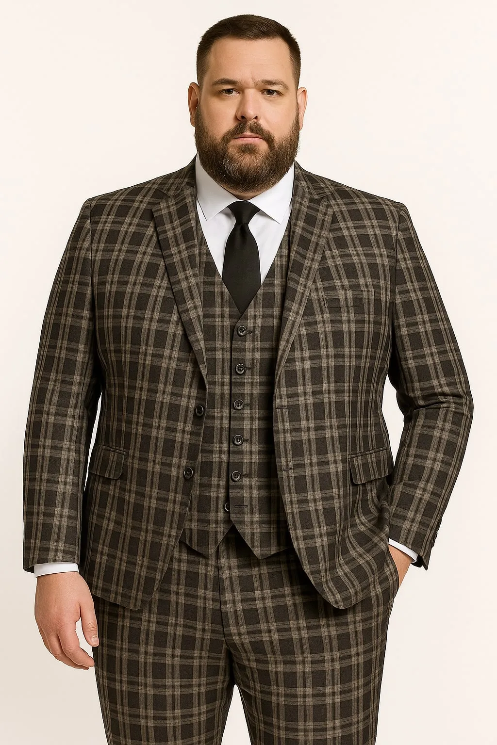 Men's Black and White Plaid Three-Piece Suit – Modern Slim Fit Tuxedo for Church and Business sold by Alberto Nardoni product image thumbnail 5