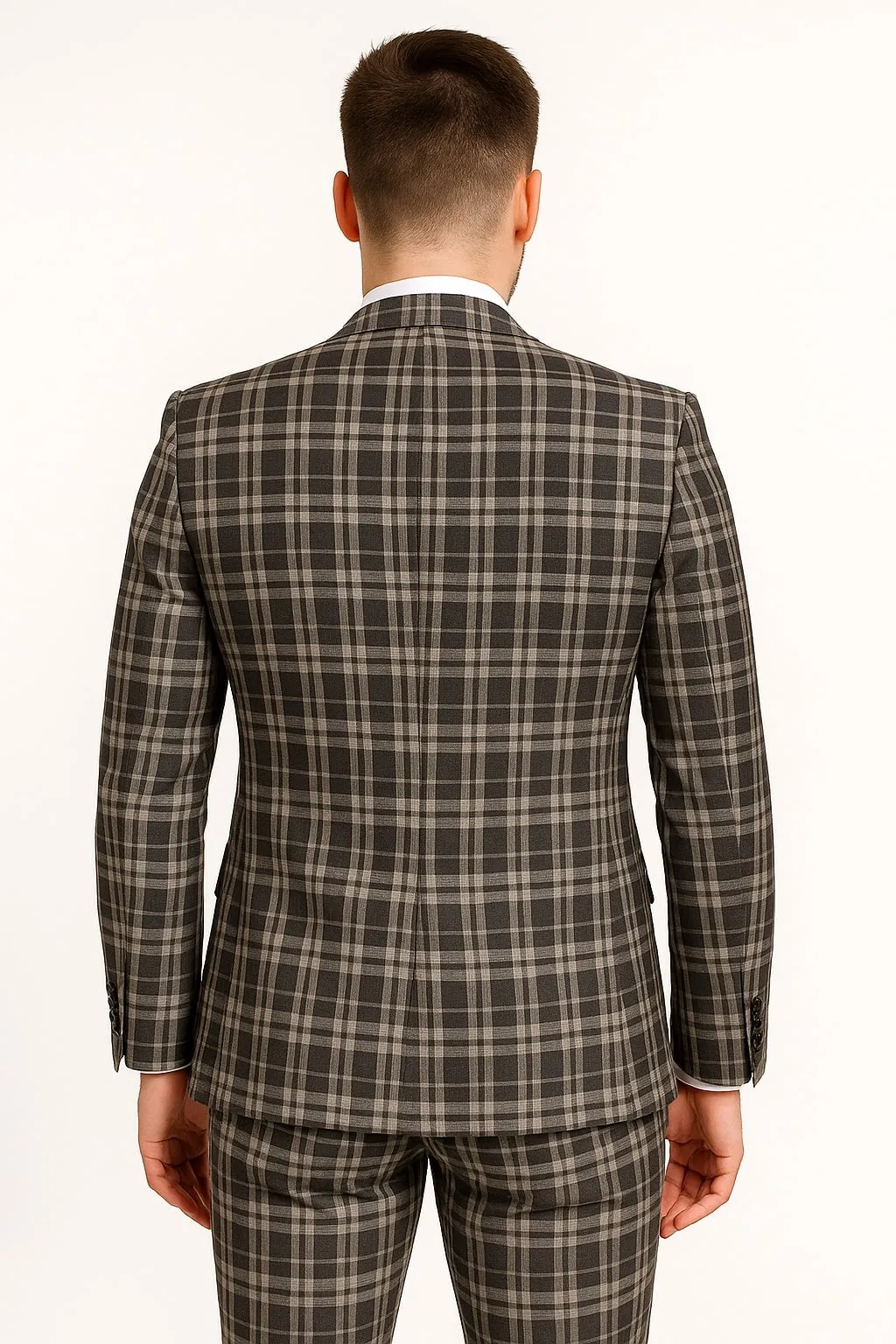 Men's Black and White Plaid Three-Piece Suit – Modern Slim Fit Tuxedo for Church and Business sold by Alberto Nardoni product image thumbnail 3