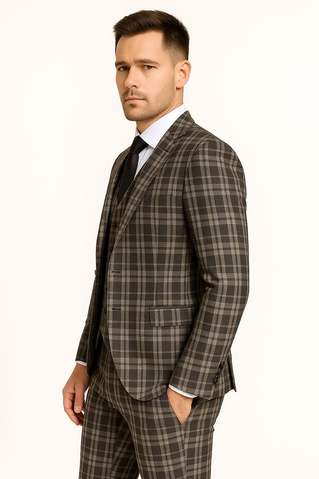 Men's Black and White Plaid Three-Piece Suit – Modern Slim Fit Tuxedo for Church and Business sold by Alberto Nardoni product image thumbnail 2