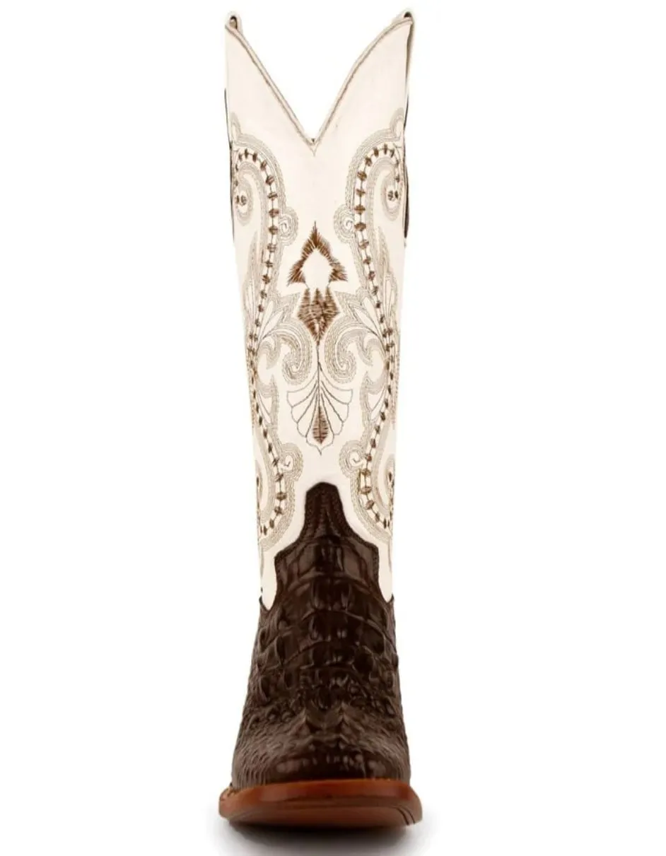 Ferrini Women's Rancher Square Toe Boots Crocodile Print - Chocolate and White sold by Alberto Nardoni product image thumbnail 4