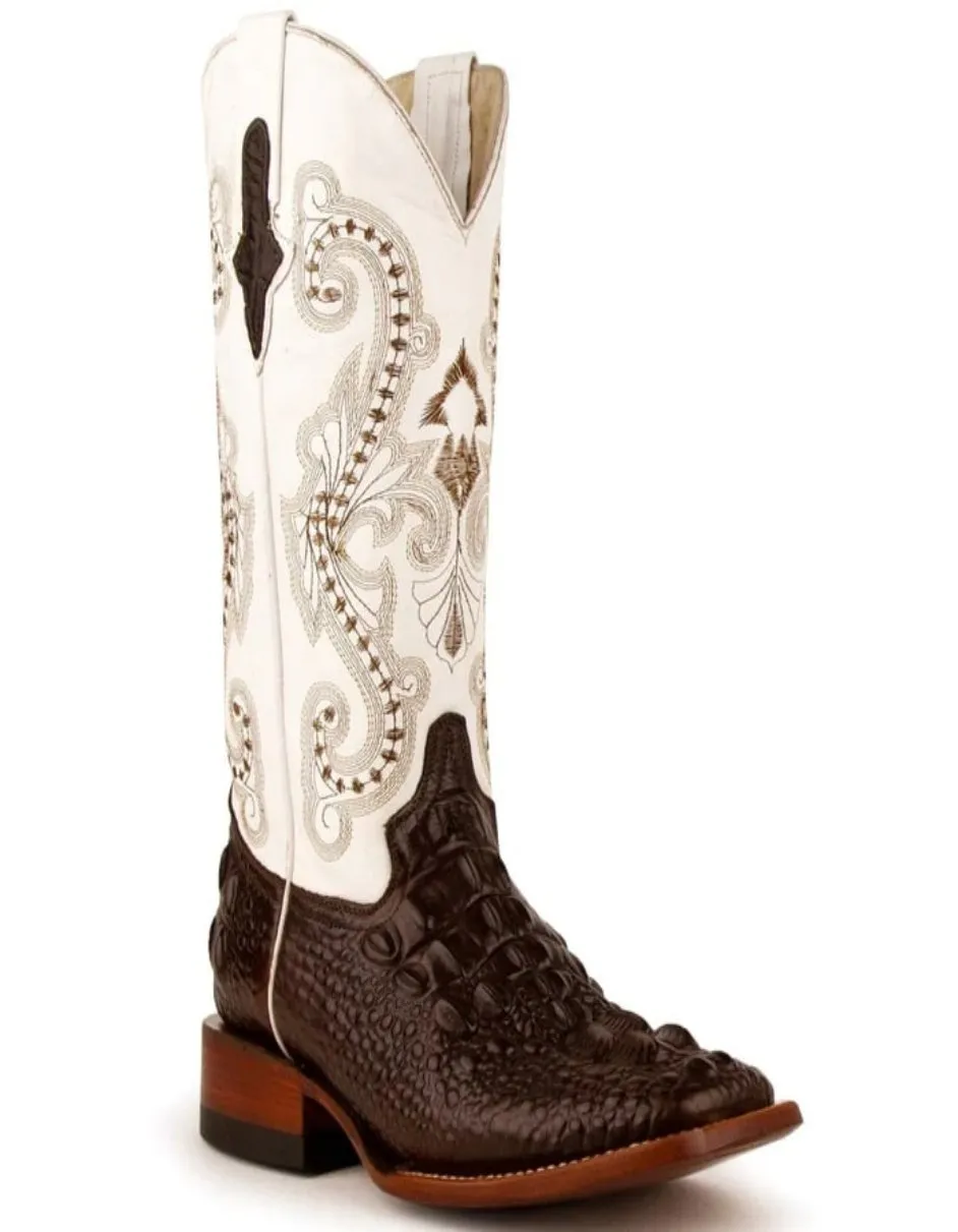 Ferrini Women's Rancher Square Toe Boots Crocodile Print - Chocolate and White sold by Alberto Nardoni product image thumbnail 5