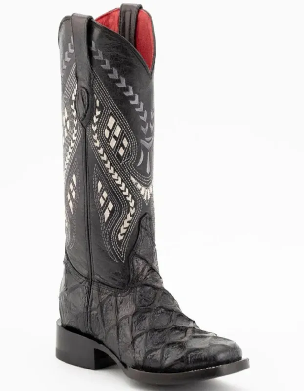 Ferrini Women's Bronco Square Toe  Pirarucu Fish Print Boots sold by Alberto Nardoni