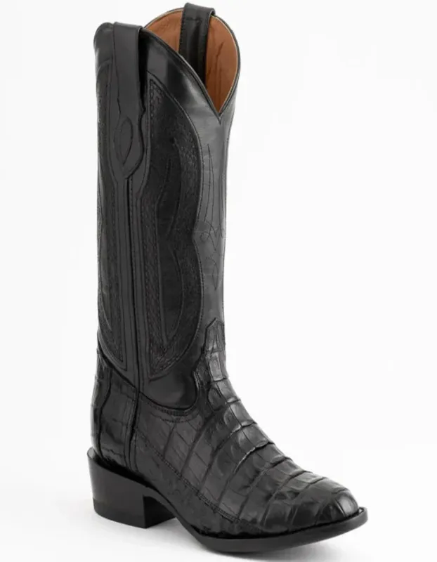 Ferrini Men's Dakota Belly Caiman Western Boots - Round Toe Handcrafted Black sold by Alberto Nardoni