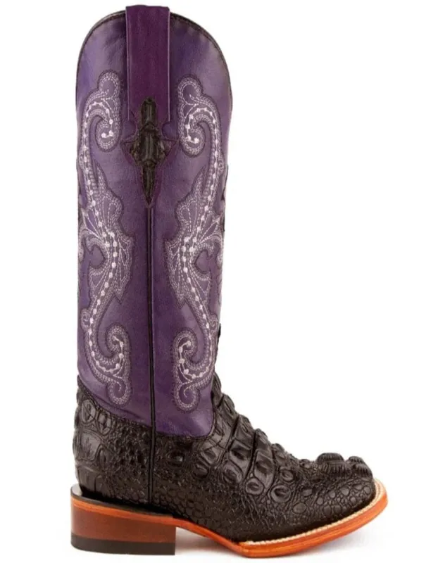 Ferrini Women's Rancher Square Toe Boots Crocodile Print - Black/Purple sold by Alberto Nardoni