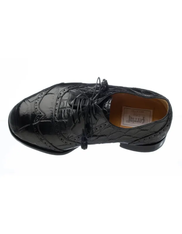 Ferrini Shoes - Mens Alligator Dress Shoe - Ferrini 3673 Belly Alligator Wingtip Shoes Black sold by Alberto Nardoni