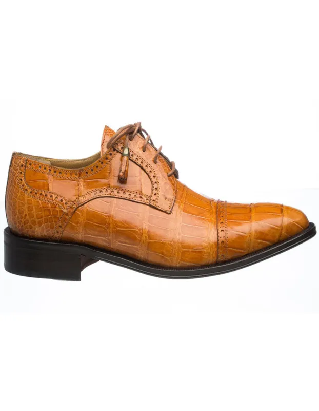 Ferrini Shoes - Mens Alligator Dress Shoe - Ferrini 216 Belly Alligator Cap Toe Shoes Cognac sold by Alberto Nardoni