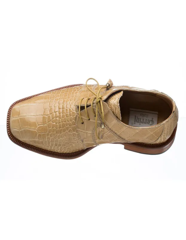 Ferrini Shoes - Mens Alligator Dress Shoe - Ferrini 205 Belly Alligator Plain Toe Shoes Beige sold by Alberto Nardoni