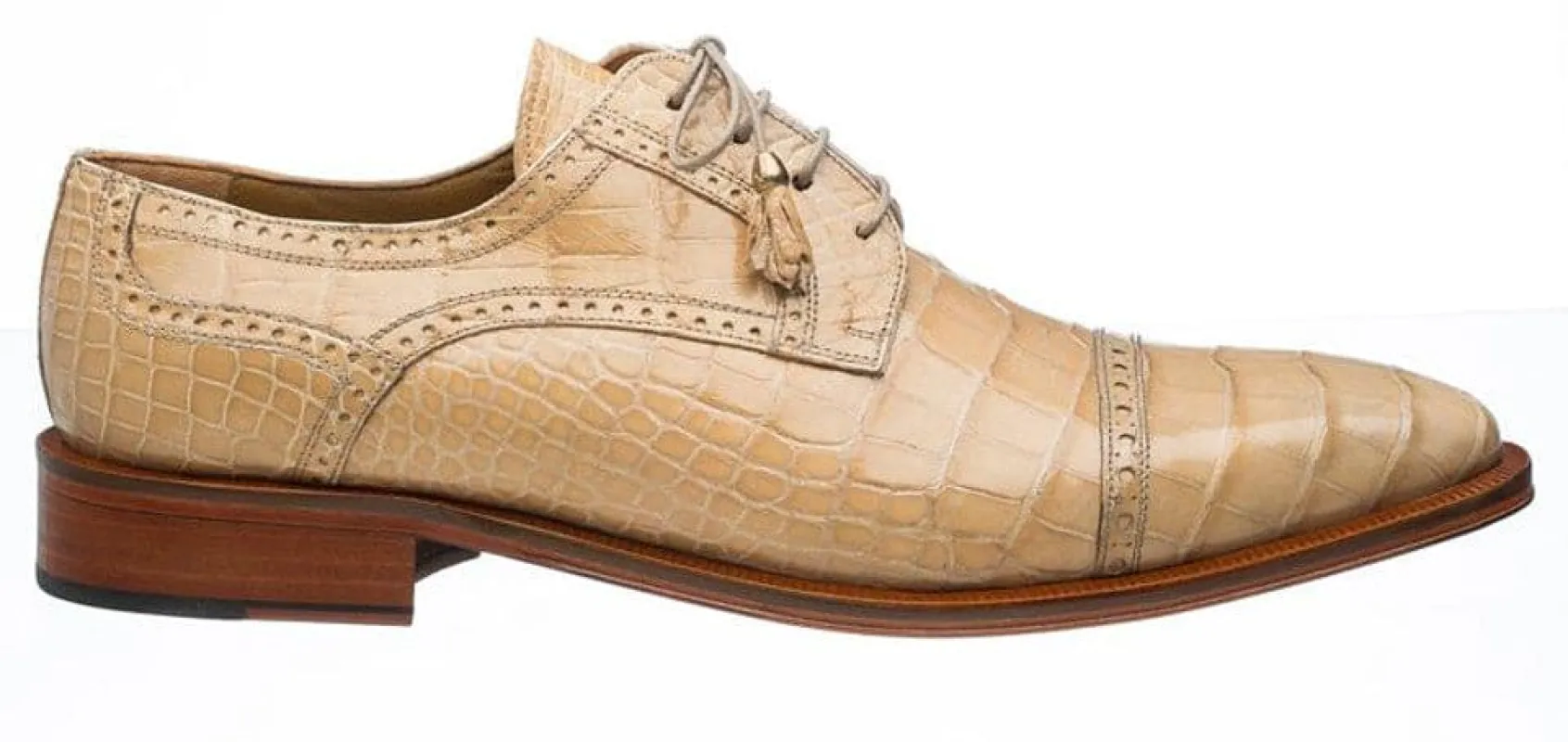 Alligator Shoes Ferrini Mens Dune Tan Monti Cap Toe sold by Alberto Nardoni