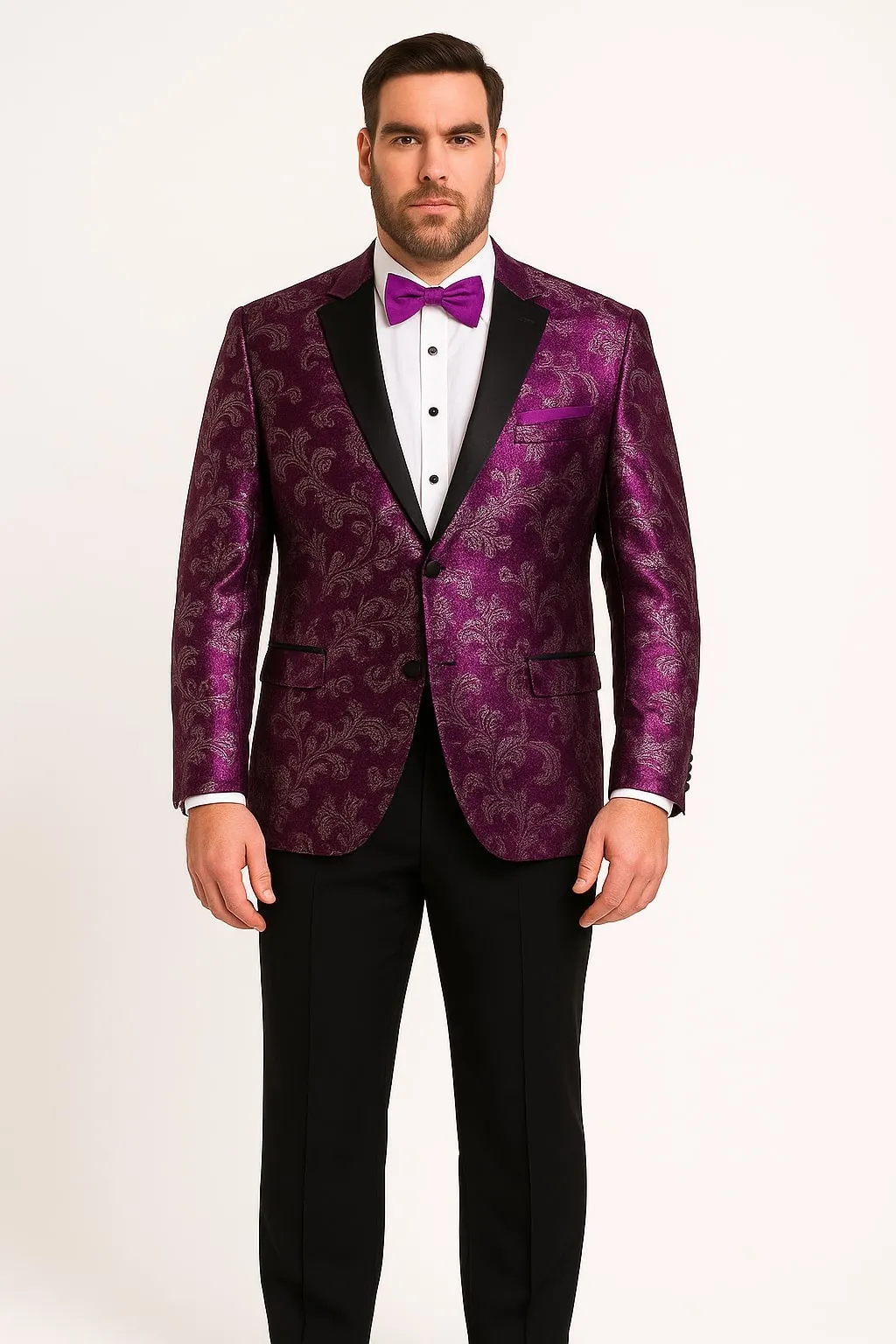 Men's Purple and White Twotoned Paisley Tuxedo Jacket with Black Satin Lapel – Formal Prom and Wedding Blazer sold by Alberto Nardoni product image thumbnail 4