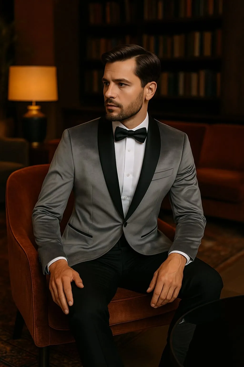 Mens Light Gray Velvet Tuxedo Jacket – Slim Fit Shawl Lapel Formal Blazer + Black Pants Included sold by Alberto Nardoni product image thumbnail 2