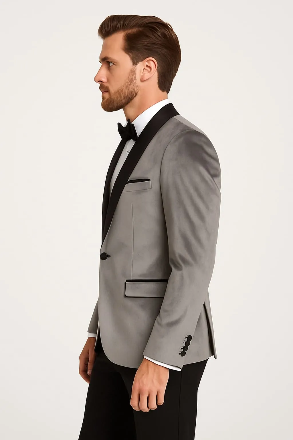 Mens Light Gray Velvet Tuxedo Jacket – Slim Fit Shawl Lapel Formal Blazer + Black Pants Included sold by Alberto Nardoni product image thumbnail 3