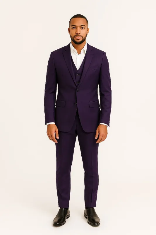 Mens Classic Three-Piece Purple Suit – Formal Slim Fit Tuxedo Set with Vest sold by Alberto Nardoni