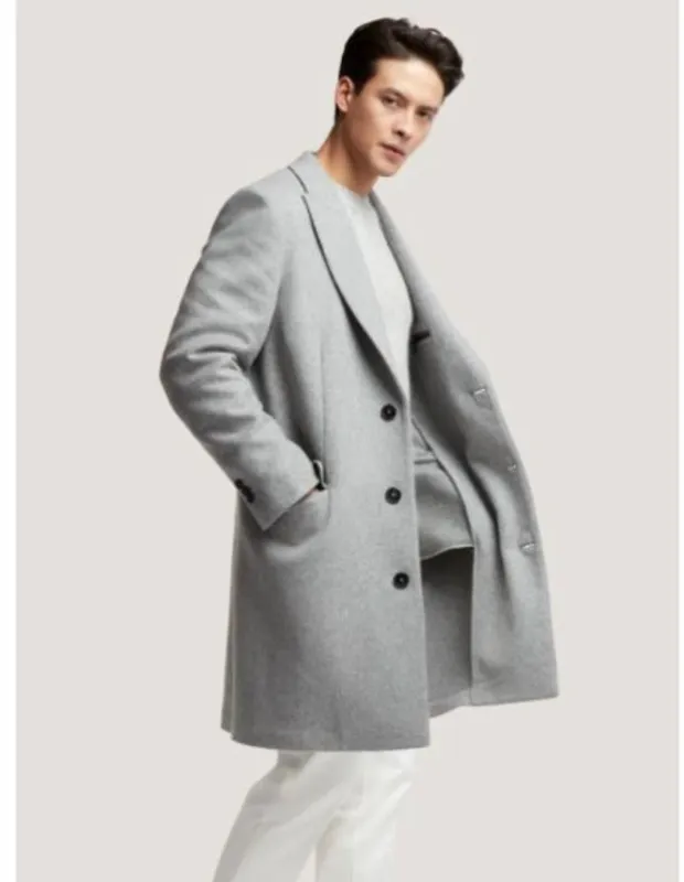 Mens Light Gray Wool Overcoat – Classic Single-Breasted Winter Coat sold by Alberto Nardoni