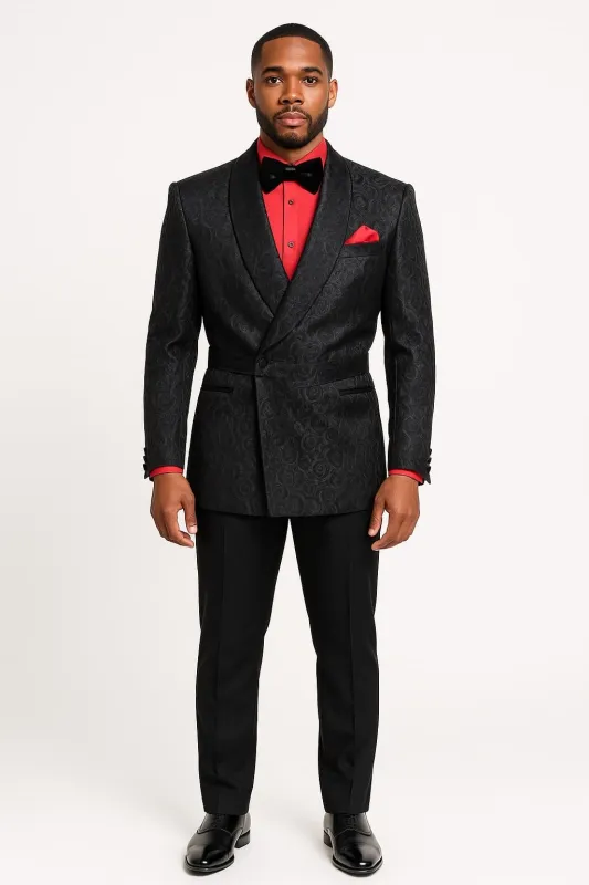 Mens Black Paisley Tuxedo Jacket with – Elegant Formalwear Smoking Jacket sold by Alberto Nardoni