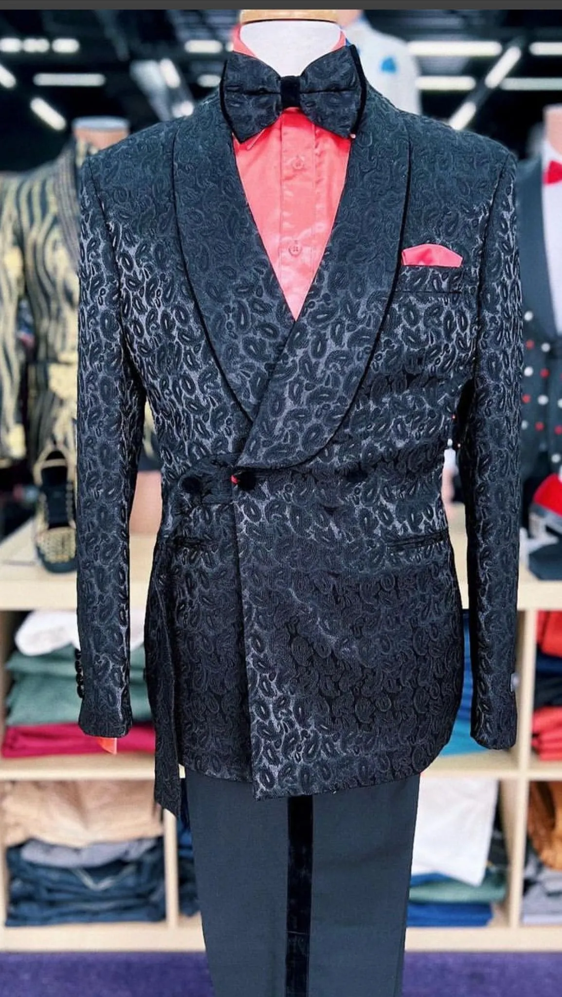 Mens Black Paisley Tuxedo Jacket with – Elegant Formalwear Smoking Jacket sold by Alberto Nardoni product image thumbnail 4