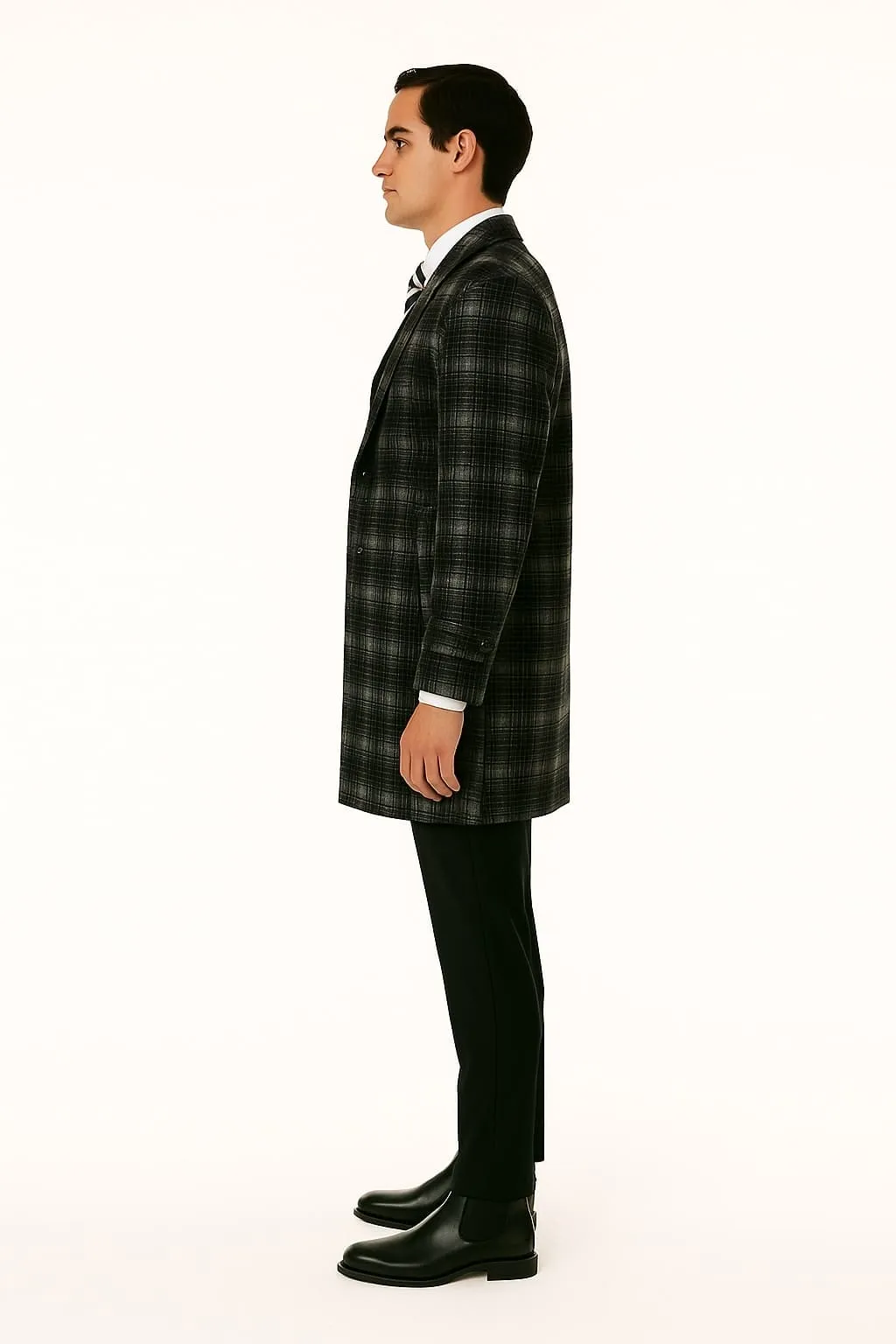Men's Black and White Windowpane Plaid Overcoat – Classic Full Length Wool Blend Dress Coat sold by Alberto Nardoni product image thumbnail 3
