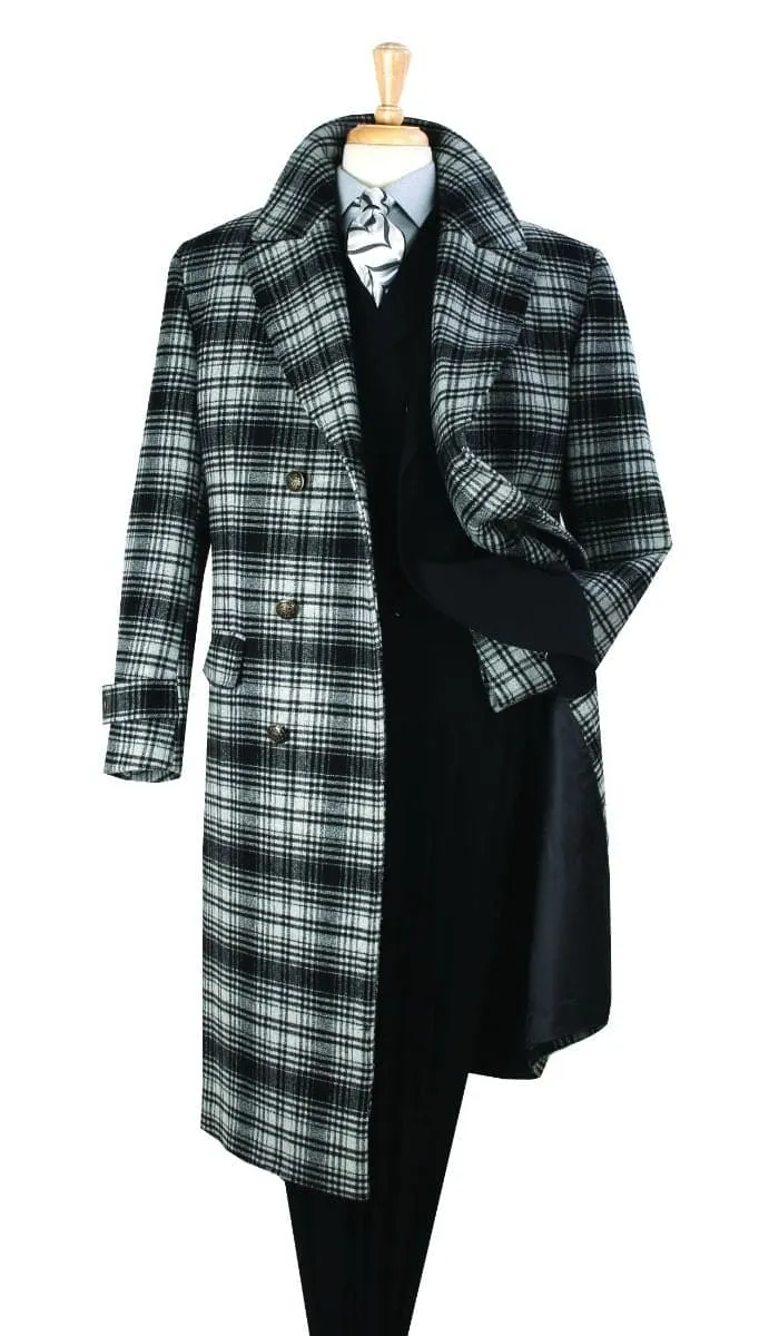Men's Black and White Windowpane Plaid Overcoat – Classic Full Length Wool Blend Dress Coat sold by Alberto Nardoni product image thumbnail 5
