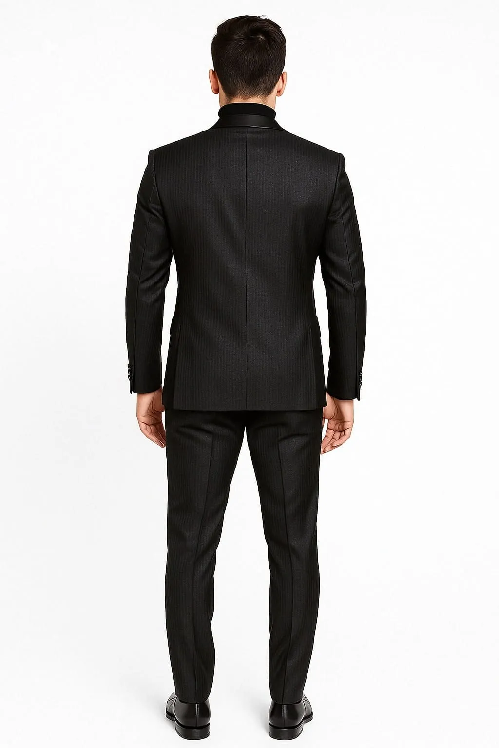 Mens Black Glitter Stripe Tuxedo with Satin Shawl Lapel – Slim Fit Formal Party Suit sold by Alberto Nardoni product image thumbnail 2