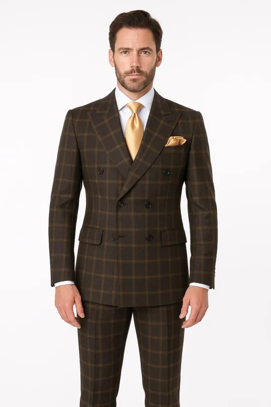 Mens Black Windowpane Wool Overcoat – Classic Long Checkered Coat Checkered Plaid Pattern sold by Alberto Nardoni