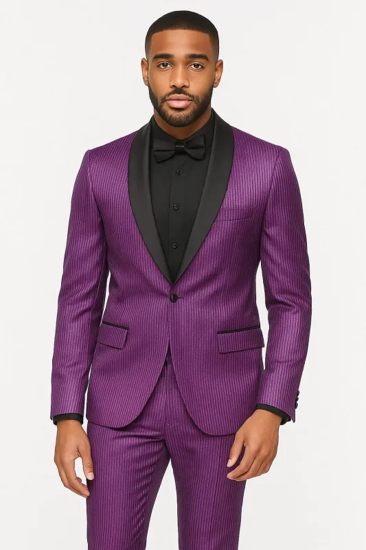 Mens Shiny Purple Tuxedo Jacket with Black Satin Shawl Lapel â€“ Formal Party Blazer for Prom and Weddings made by Alberto Nardoni
